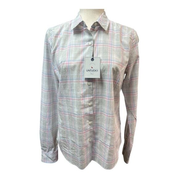 UNTUCKIT Womens Chasseles Button Up Blouse~Various~Grey Pink Purple Plaid NWT - Picture 1 of 12